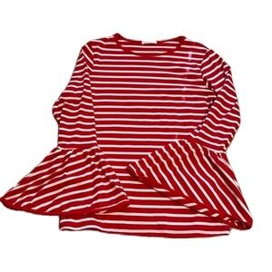 Regenbogen Large Red/White Striped Long Bell Sleeve Top Women's Preppy EUC